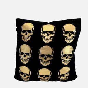 Place & Time -Halloween Black & Gold Skull Pillow 18”x 18” Goth